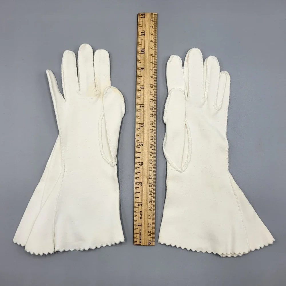 Hansen Vintage Formal Gloves Womens Scalloped Edge Mid-Century Cream 3 Sets